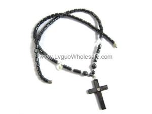 18inch Rhinestone Hematite Cross Pendant Stone Strands Necklace